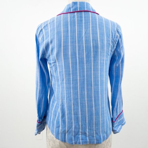 Anthropologie XS Striped Pajama Buttondown Blue - Picture 3 of 9
